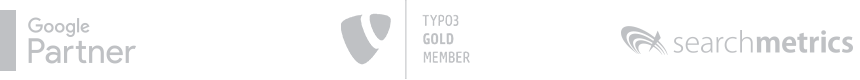 Logos von: Google Partner, TYPO3 Gold Member, searchmetrics